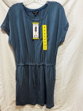 Hilary Radley Navy & White Striped Drawstring Tee T-shirt Dress small NWT flowy